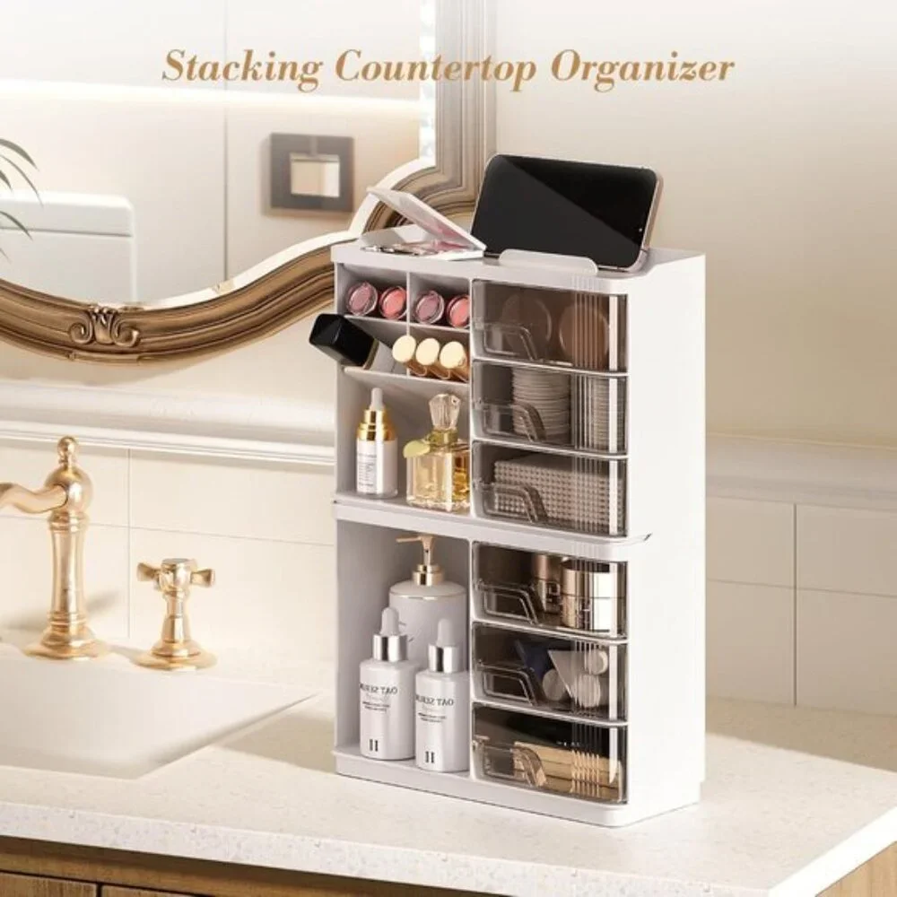 New Makeup Organizer with Drawers, Stackable Vanity Storage for Skincare & More